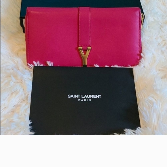 Saint Laurent Pink Leather Clutch with Gold Accent